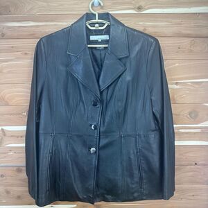 Wilsons‎ Leather Jacket Women's Black Soft Blazer Lined Button Up sz XXL